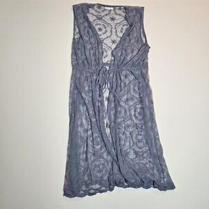 Maurices Women's Gray Lace Mesh‎ Embroidered Vest L/XL Sheer Boho Duster